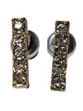 Elegant Bar Rhinestone Stud Earrings Gold Tone Holiday Party Fashion Jewelry